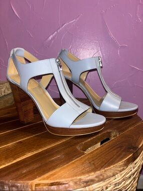 MICHAEL Michael Kors Light Blue T-strap Platform Block Heel Sandals